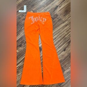 Juicy Couture Orange Rhinestone Terrycloth Flared Pants.